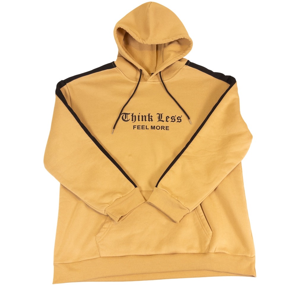 SHEIN Men Mustard Yellow Think Less Feel More Graphic Hoodie XXL Streetwear